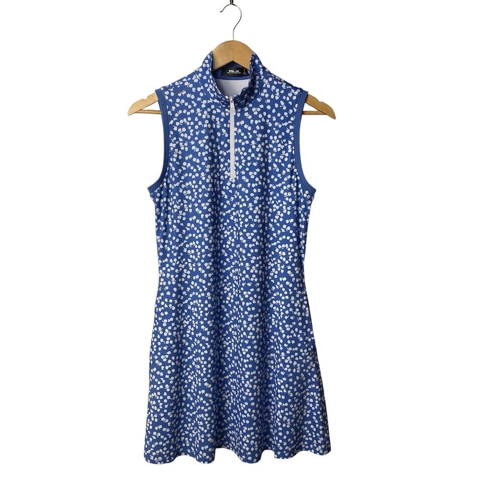 RLX Ralph Lauren Sleeveless Jersey Quarter Zip Dress Blue Print Golf Tennis Sz S